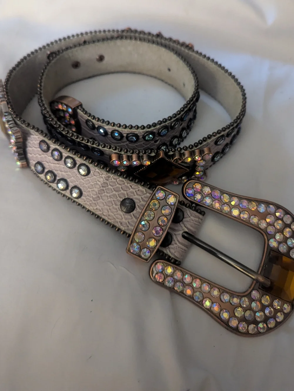 Crystal-Embellished  Metallic Buckle Women's Belt S- M